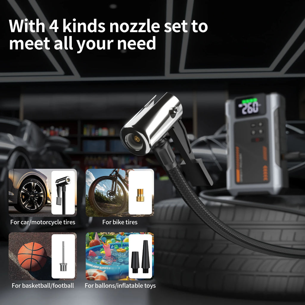 Portable Car Jump Starter With Air Compressor, 3000A Peak(7.5L Gas, 6.5L Diesel) , Jump Starter Battery PackWith150 PSl Tire Inf CM World