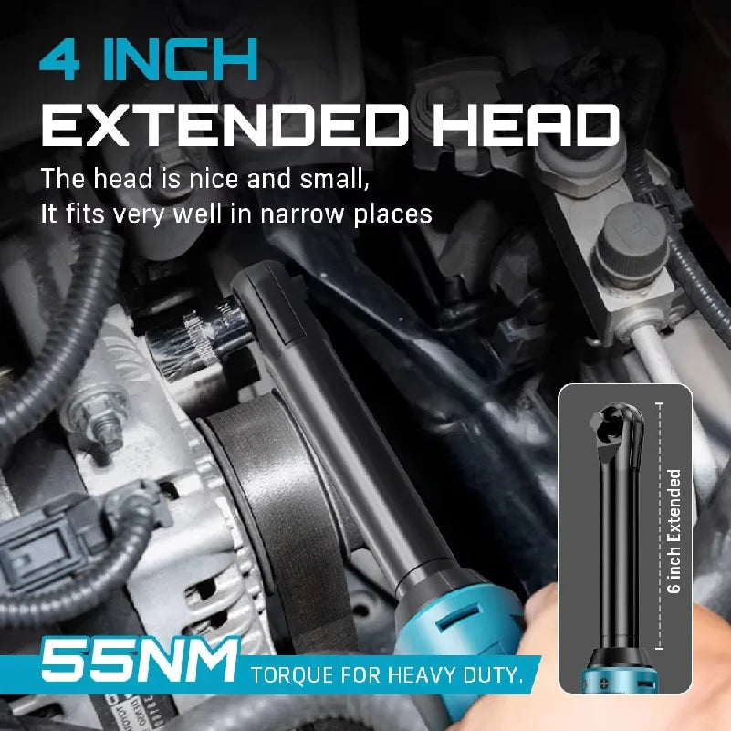 3/8" Cordless Electric Wrench 55Nm 6'' Extended Ratchet Wrench 12V Rechargeable Angle Wrench Car Repair Tools