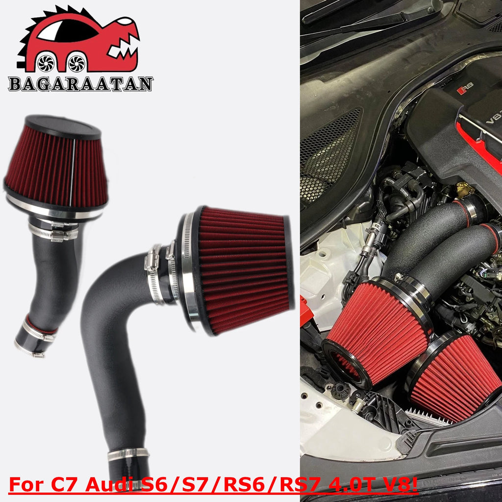 Dual 3'' Dry Filter +Pipe Cold Air Intake Kit for C7 Audi S6 S7 RS6 RS7 2012-2018 4.0T V8 Engine