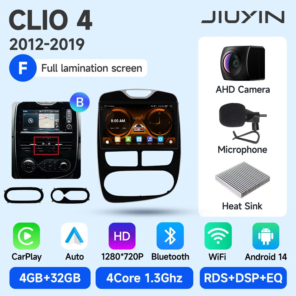 JIUYIN Android 15 Wireless CarPlay Auto Car Radio For Renault Clio 4 ZOE 2012-2019 Intelligent Systems DSP SWC RDS GPS FM BT CM World