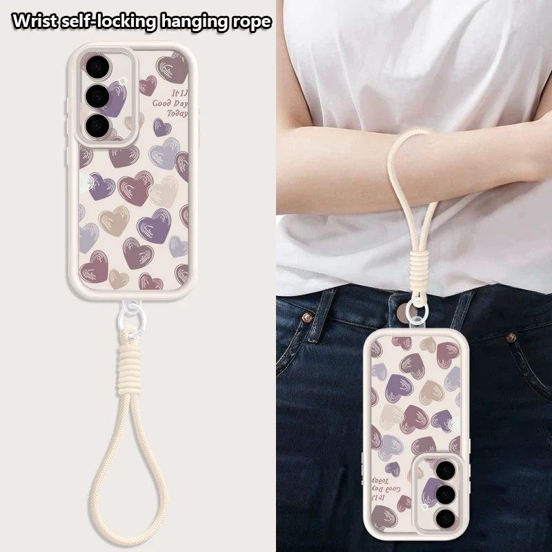 Simple Love Patterned Lanyard Phone Case For Samsung Galaxy S26 S25 FE S26 S24 S23 S22 Ultra S23 Plus S25 Edge Soft Strap Cover