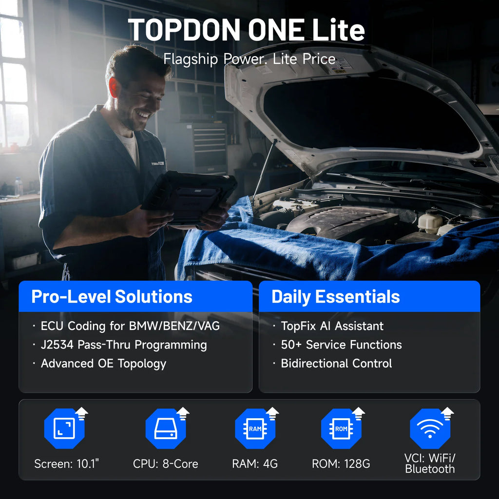OBD2 Scanner Car Diagnostic Tool Bluetooth Wireless Bi-Directional Control OBD Automotive Scan Tool AI Assisted TOPDON ONE Lite