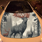 Dreamy Deer in a Mythical Forest PVC Car Engine Hood Vinyl Wraps, Self-Adhesive Waterproof Car Hood Decal Sticker, Car Decoratio