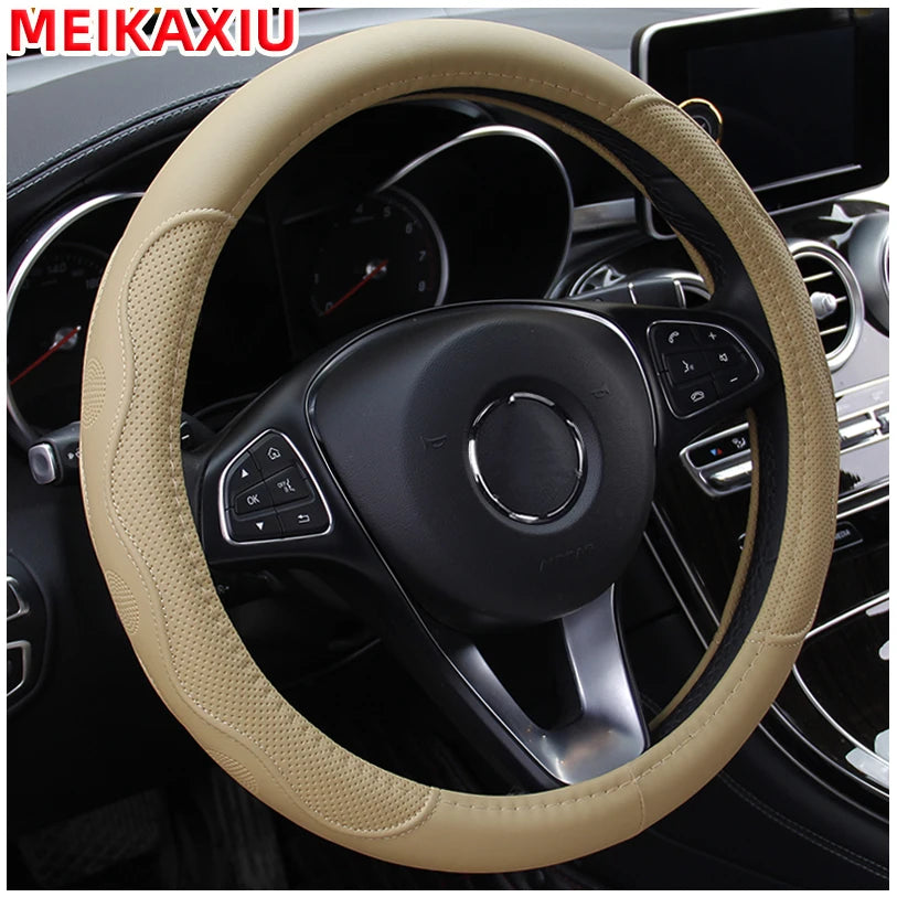 PU fiber leather embossed car has an inner ring steering wheel cover suitable for 14.5 - 15 inch round car decorations. CM World