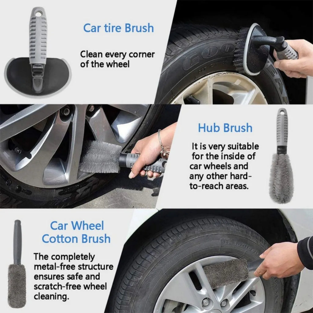 6/9/12Pcs Auto Detailing Kit - Soft Microfiber Towels Tire Brush Car Wash Sponge & Wax Applicator Essential Car Care Tools