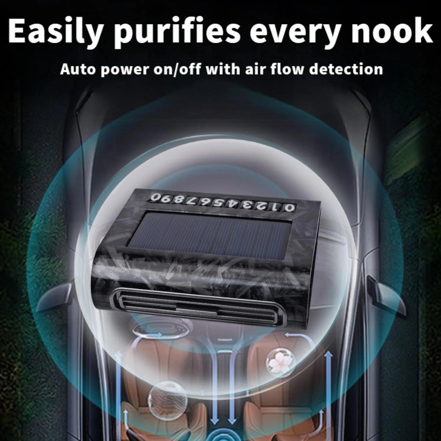 Solar Air Purifier for Car, 2-in-1 USB & Solar Charging, Ozone Ionizer Eliminates Smoke, Pet Odors, VOCs, Filter-Free, Portable CM World
