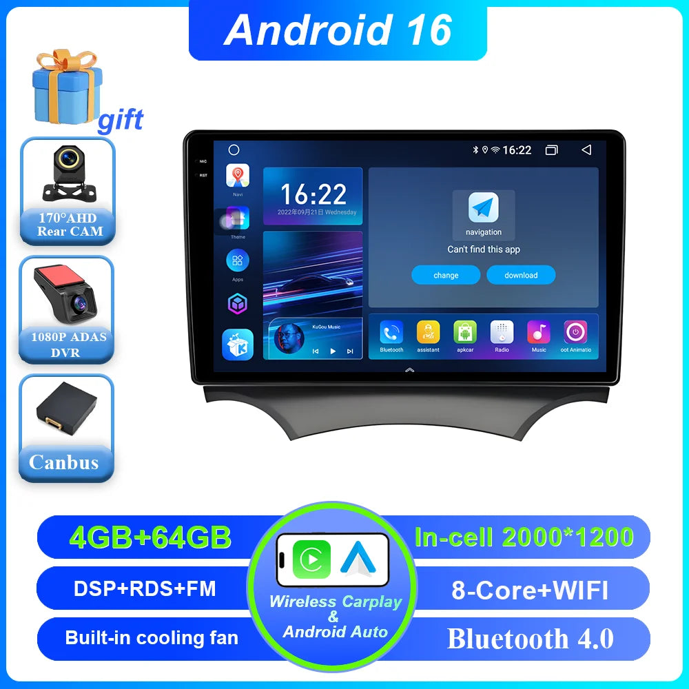 Android 16 Carplay For Ford Ka 2008 - 2014 Auto Radio Stereo Car Multimedia Video Player GPS Navigation QLED Touch Screen 4G DSP CM World