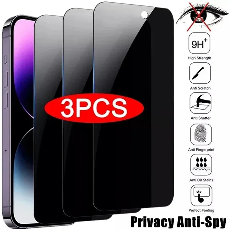 3Pcs Privacy Screen Protector For iPhone 17 16 15 14 13 11 12 Pro Max Mini Plus Anti-spy Protective Glass For iPhone XR X XS 16e Car Mobile World