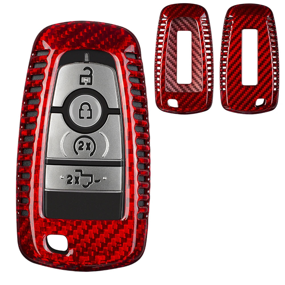 Key Fob Cover for Lincoln Navigator Real Carbon Fiber Key Case Shell for Ford F150 & Raptor Bronco with Keychain 2020-2023 2024 CM World