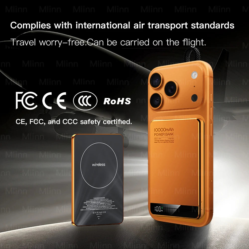 10000mAh Ultra Slim Power Bank for MagSafe,Magnetic Wireless 20W Fast Charging CCC Portable Battery For iPhone Samsung iWatch Car Mobile World