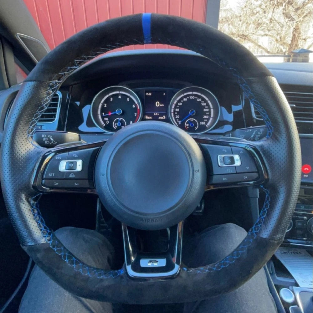 Customized Car Steering Wheel Cover Hand Sewing Braid Suede For Volkswagen Golf 7 GTI Golf R MK7 VW Polo GTI Scirocco 2015 2016 CM World