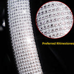 Women's PU Leather Car Interior Wheel Cover with Flashing Mesh Rhinestones for 14.5-15 Inch Car Accessories CM World