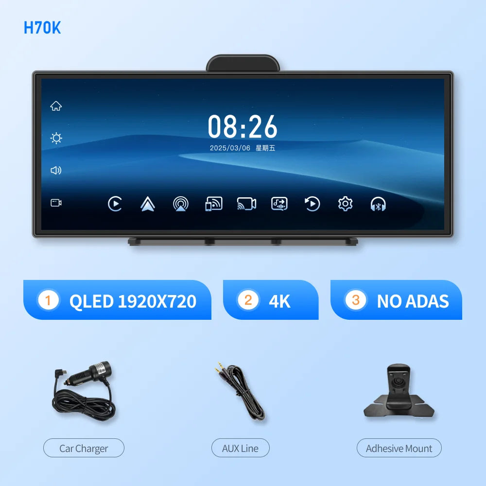Imagebon 10.26"/11.4" 4K Dash Cam ADAS Wireless CarPlay Android Auto Car DVR Camera AUX 5G WiFi GPS Navigation Video Recorder