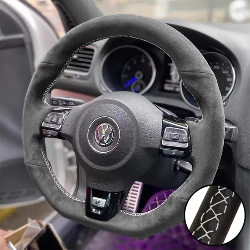 DIY Car Steering Wheel Cover Suede For Volkswagen Golf 6 GTI MK6 VW Polo GTI Scirocco R Passat CC R-Line 2010 Car Accessories CM World