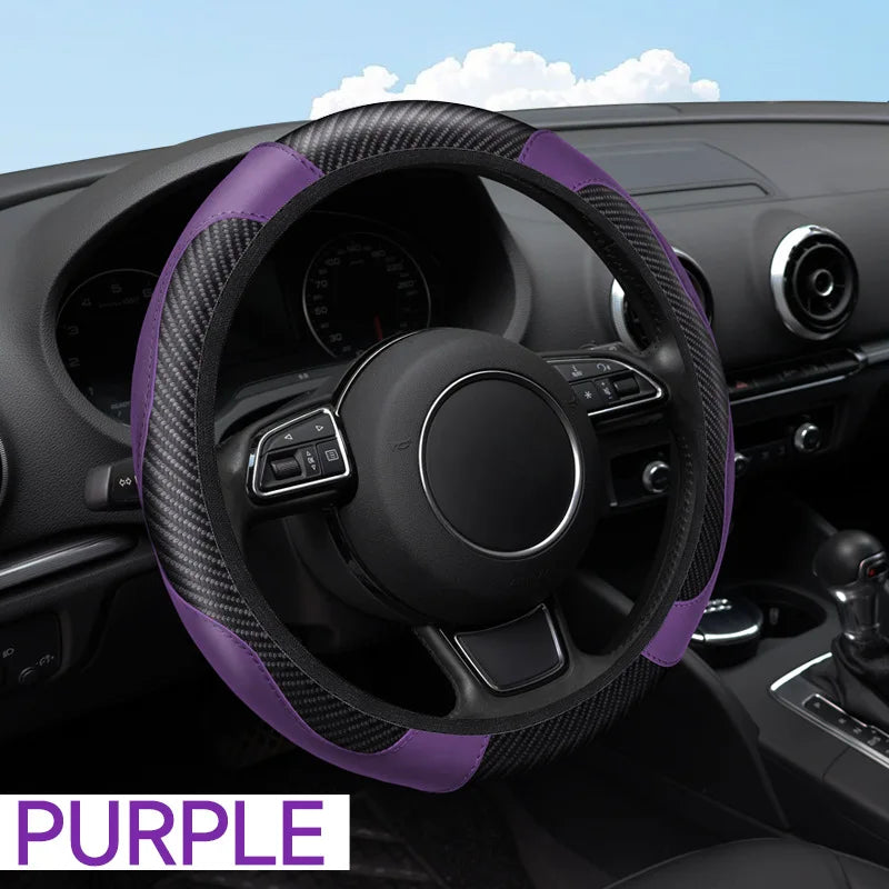Universal Steer Wheel Protector Cover PU Leather Carbon Fiber No inner circle Anti Slip Breathable Steering Wheel Cover CM World