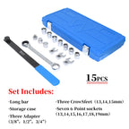 15-piece set of car engine belt adjustable wrench pulley disassembly idler wheel tensioning special auto repair tools