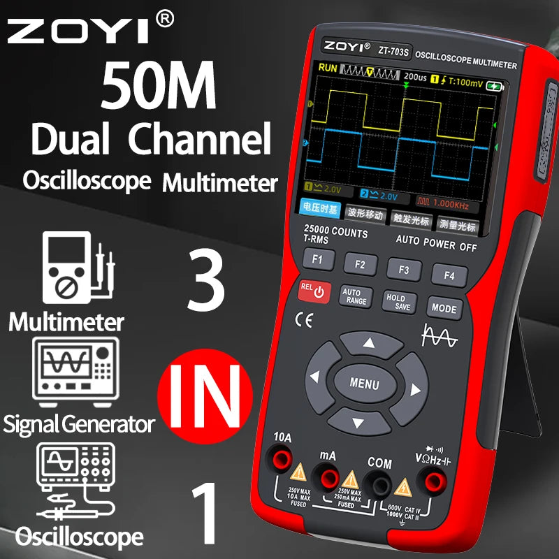 ZOYI ZT-703 Handheld digital oscilloscope multimeter three-in-one two-channel oscillometer signal generator electrician CM World