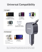 Anker A2738 Nano 75W USB-C Car Charger Built-in Retractable Type-C Cable Fast Car Adapter for iPhone Samsung MacBook Car Mobile World