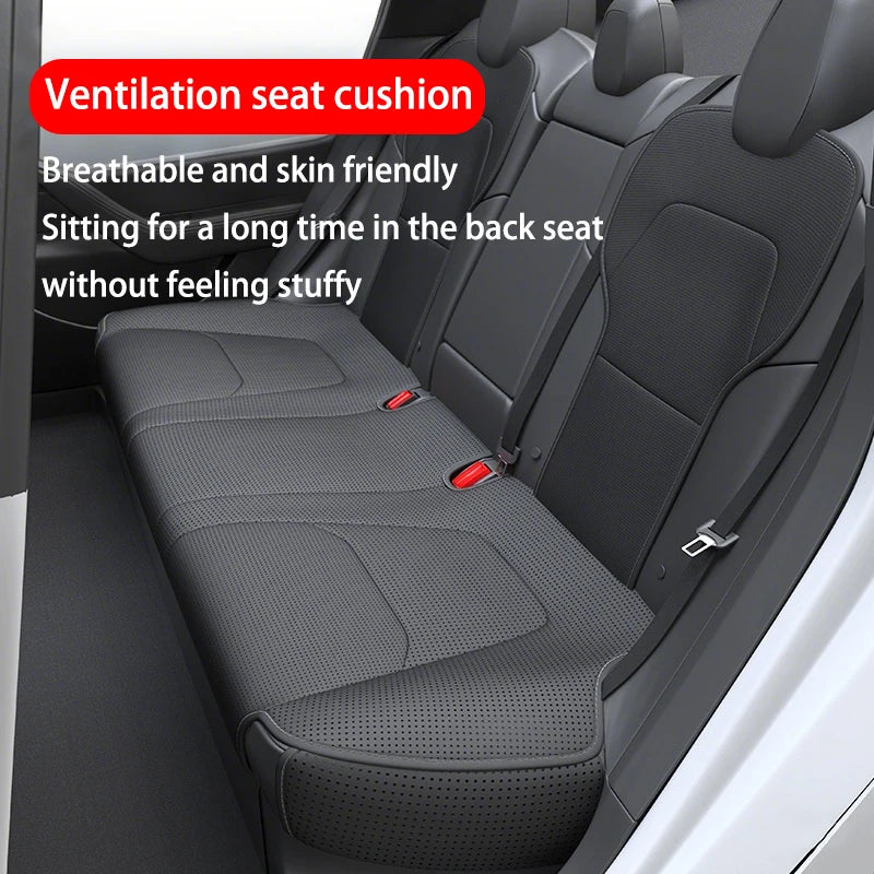 For Tesla ModelY Juniper 2025 PU Seat Cushion Ventilation Comfortable, Four Seasons Universal Split Single Sitting Back row Set CM World