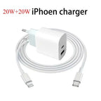 For iPhone Fast Charger 20w+20w Wall Type C Charging Cable Mobile Phone Compatible For IPhone 14 13 12 11 Pro Max XR XS X 7 8 Car Mobile World