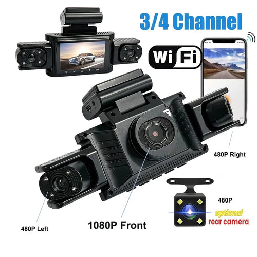 4-Channel WiFi Dash Cam, Wide Angle, Night Vision, G-Sensor, Parking & Loop Recording, Universal for Various Vehicles Car Mobile World
