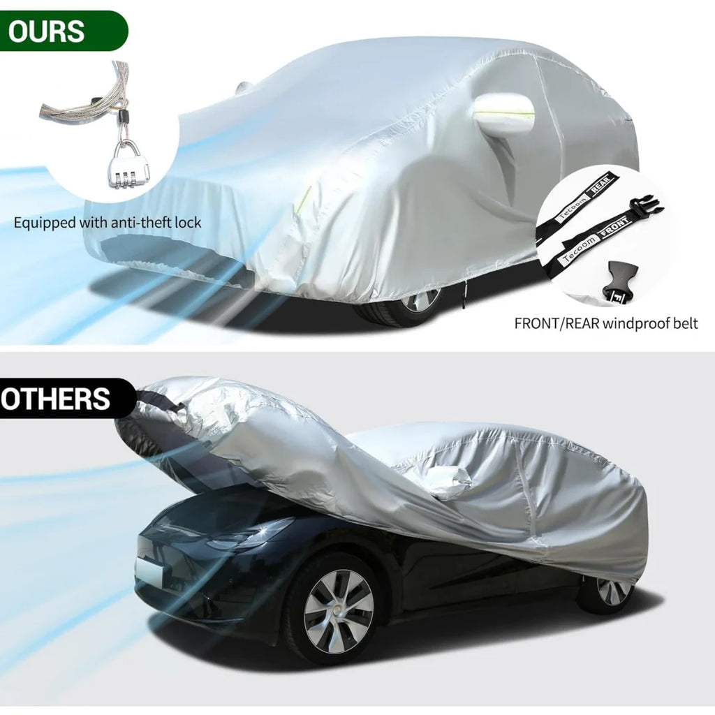 Car Cover For Tesla Model Y Car Cover Waterproof All Weather with Ventilated Mesh Charge Port Opening Zipper Door Trunk Opening