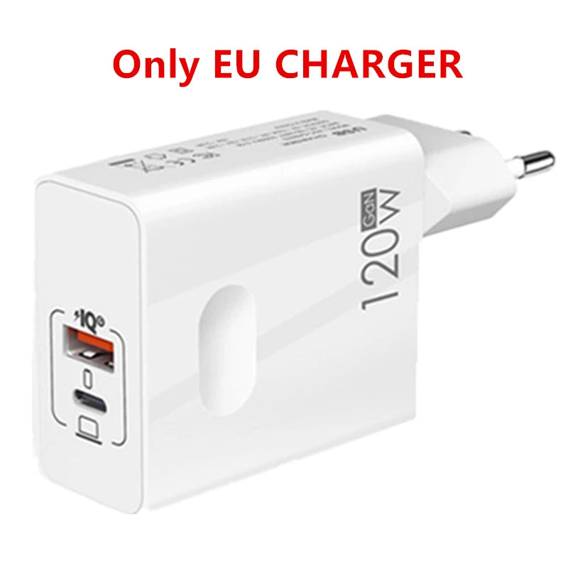 120W Fast Charger USB Type C PD Cable Fast Charging Quick Charge 3.0 Adapter For iPhone Xiaomi Samsung Oneplus Pixel Cellphones Car Mobile World