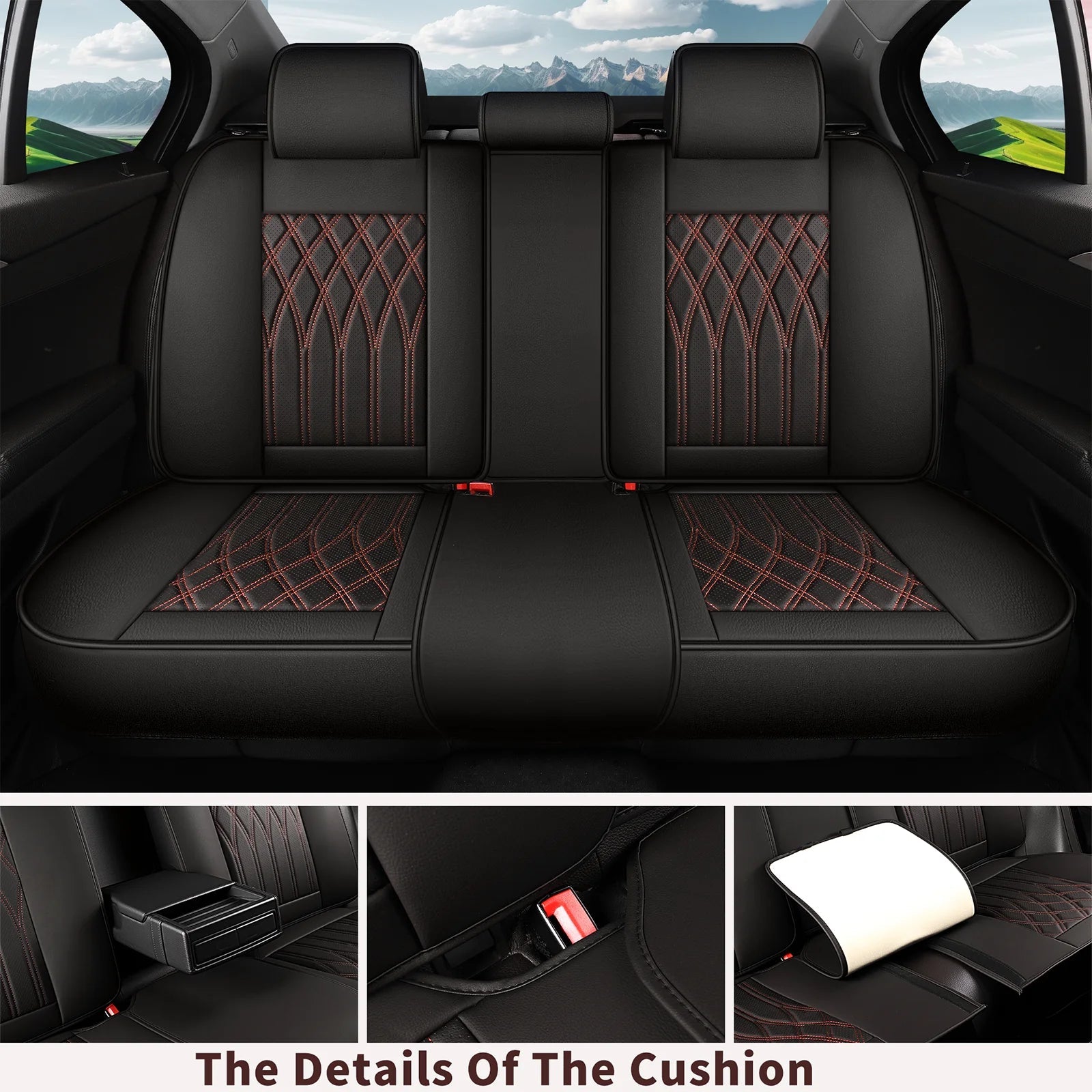 Leather 5pcs Car Seat Cover Protector Seat Waterproof Automotive Seat Covers Full Sets Breathable Universal Fit Full Seats Cover CM World