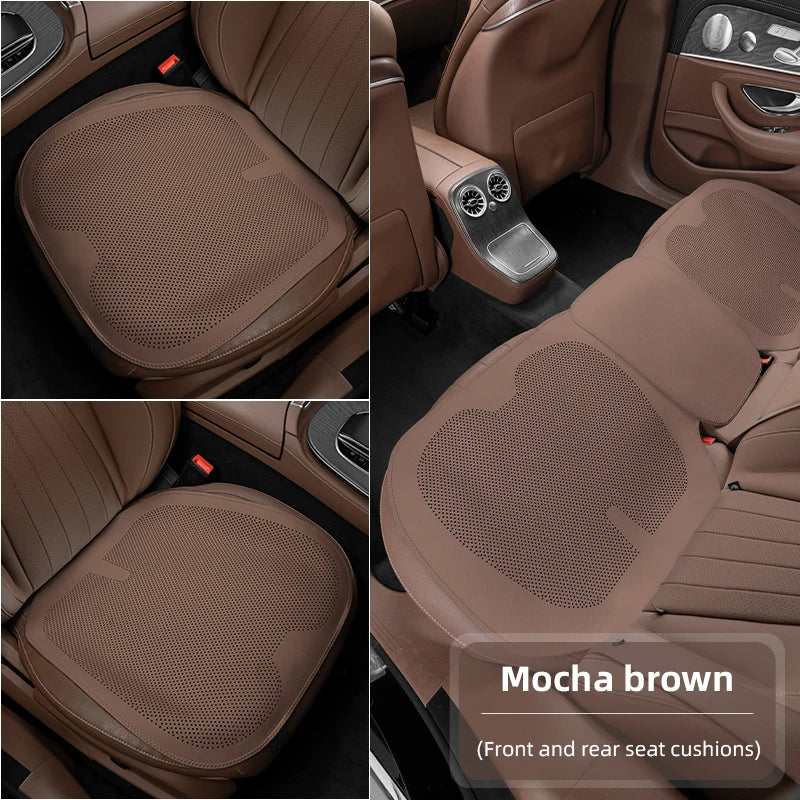 Four-Season Universal Car Seat Cushion Pu Leather Protective Pad Perforated Breathable Integrated Half-Cover Front and Rear Seat Cover Car Interior Accessories Black Red Mocha Brown Orange CM World