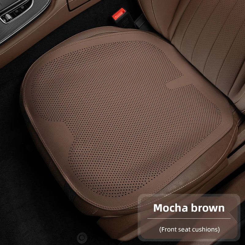 Four-Season Universal Car Seat Cushion Pu Leather Protective Pad Perforated Breathable Integrated Half-Cover Front and Rear Seat Cover Car Interior Accessories Black Red Mocha Brown Orange CM World