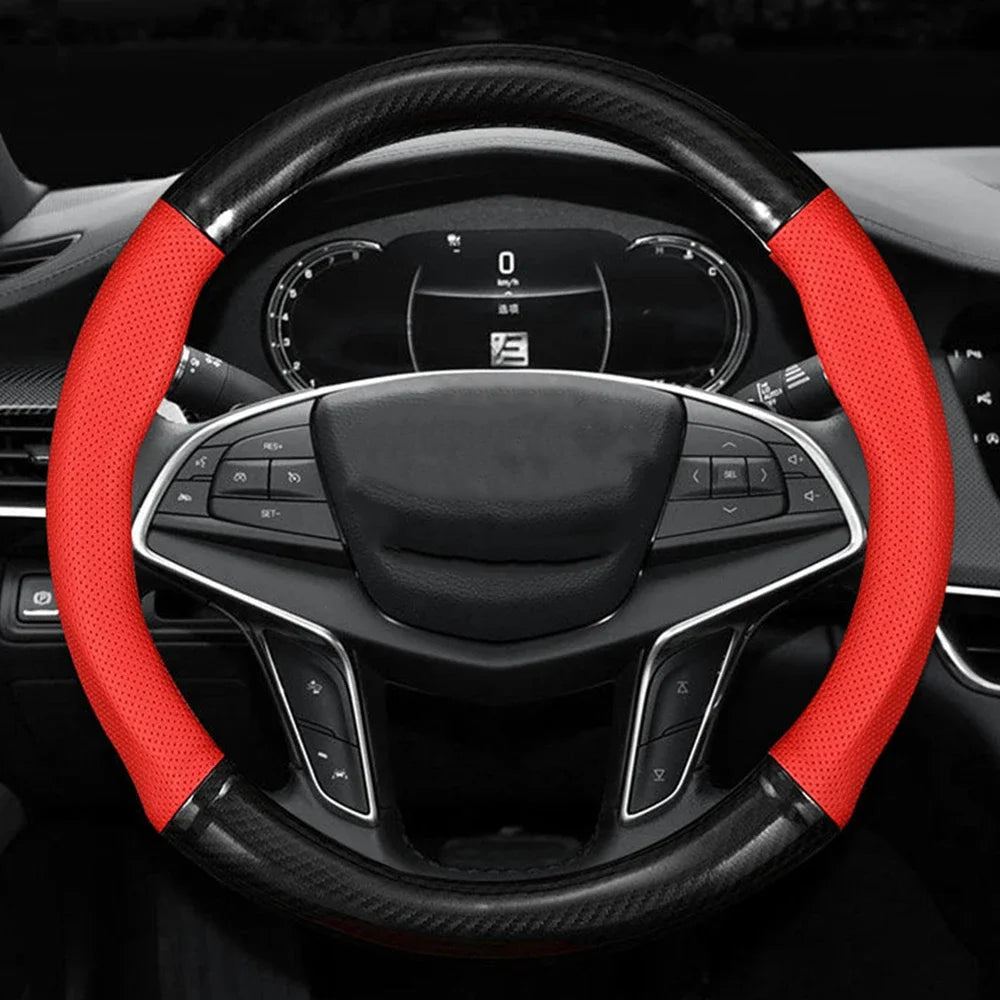 Universal Car Steering Wheel Cover Carbon Fiber Leather Three-dimensional Anti Slip, Timple And Fashionable Car Accessories CM World