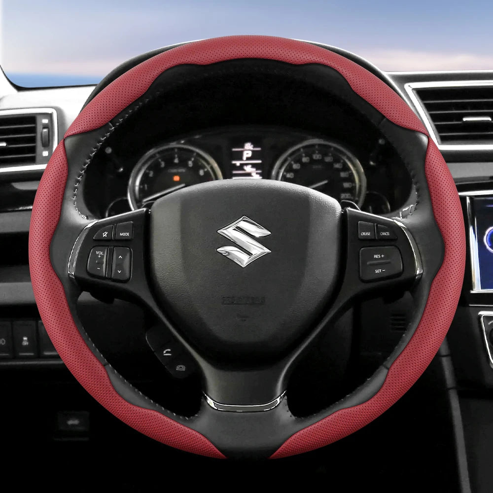 Suitable for Suzuki Breathable Hole Leather Steering Wheel Cover Segmented Quick Release Design Anti-Slip and Durable Swift 2011 Sx4 Grand Vitara Jimny Solio S-Cross Alto Liana Baleno 2013 Zc32S Sport Ly Accessories Ciaz CM World