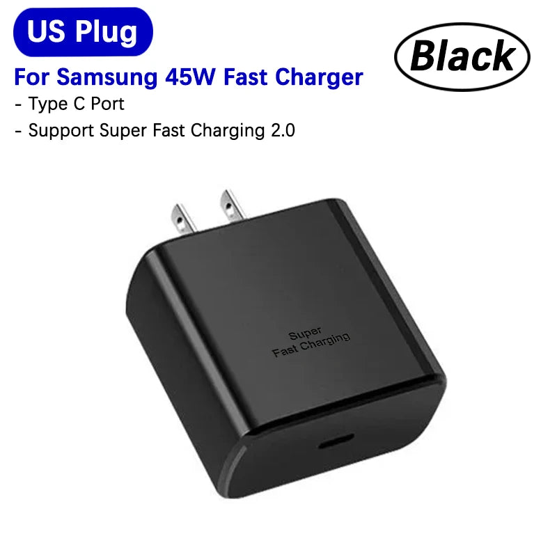 Samsung 45w Super Fast Charger PD Adapter EU US Type C Cargador For Galaxy S26 S25 FE S24 Ultra S23 Plus A55 A56 M55 Tab S11 S10 Car Mobile World