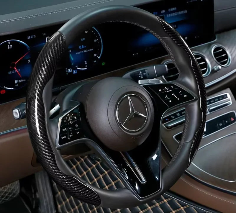 2/3PCS Laser Carbon Fiber Silicone Car Steering Wheel Cover 1K Micro Fiber Leather PVC Wheel Booster Cover Non-Slip Universal
