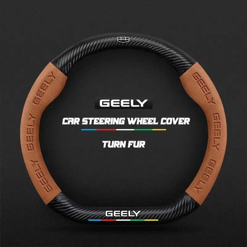 For Geely Geometry C Monjaro Coolray Tugella GX3 Atlas Emgrand EC7 GC6 GC9 CK EC8 Carbon Fiber Suede Car Steering Wheel Cover CM World