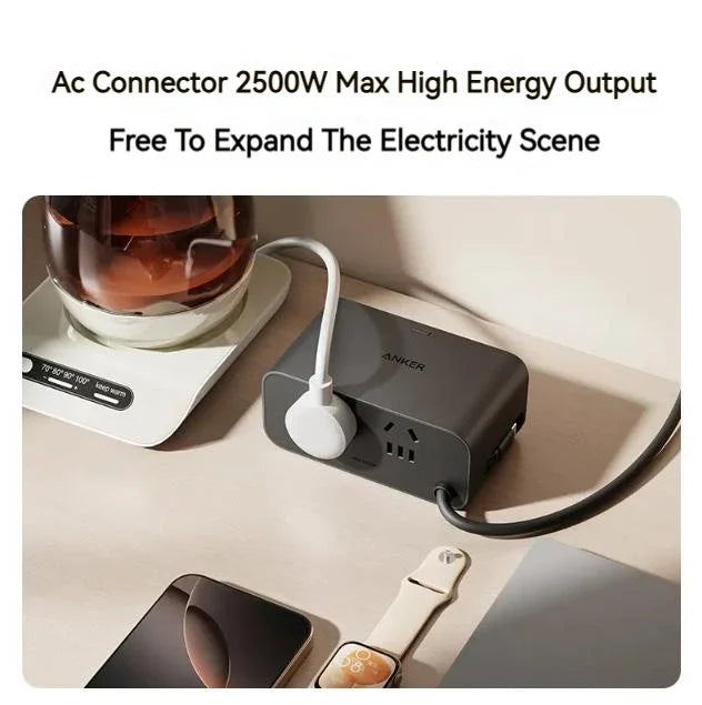 Anker Nano Charging Station USBC Power Strip 2.3 Ft Anker InstaCord Retractable Cable 100W Fast Charging Desktop Chinese Display