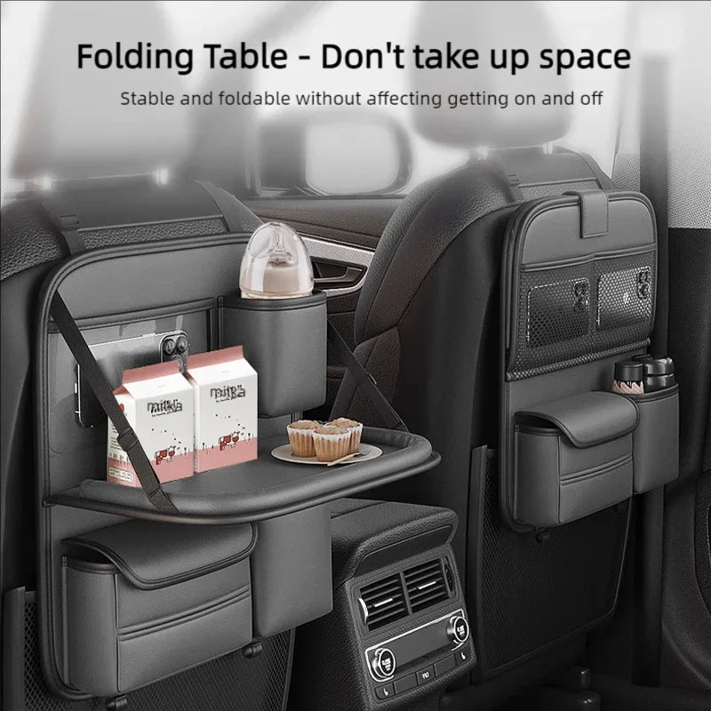 Folding Car Seat Back Storage Bag Rack - Small Table Board Included Essential Car Chair Back Organizer for Storage Supplies
