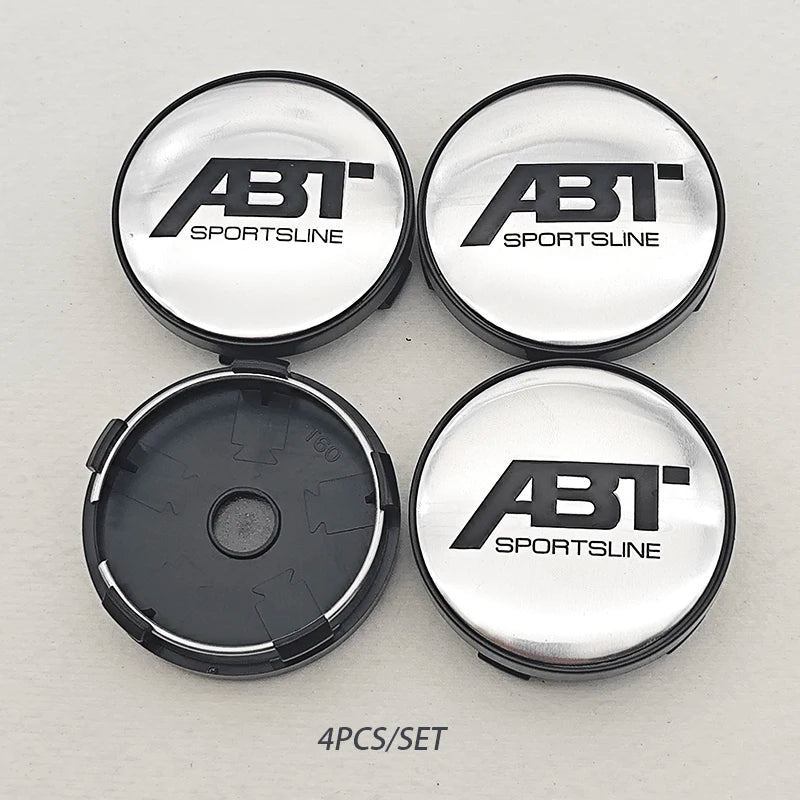 4pcs/set 60mm ABT SPORTSLINE Logo Car Emblem Wheel Hub Center Cap Badge Covers With Black Base For Car Universal Accessories