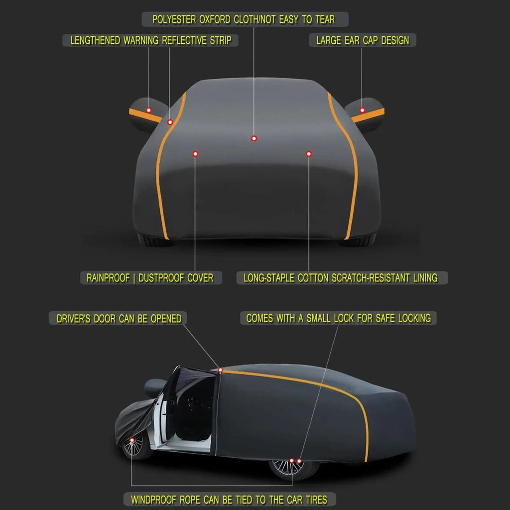 All Weather Waterproof Car Cover Heavy Duty Full Coverage Protection from Rain Sun Snow & Dust for Outdoor Parking & Long Term CM World