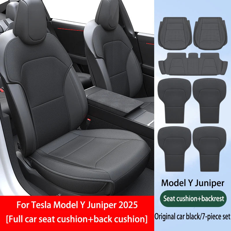 For Tesla ModelY Juniper 2025 PU Seat Cushion Ventilation Comfortable, Four Seasons Universal Split Single Sitting Back row Set CM World
