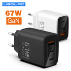 GaN 67W Quick charger type c pd 65w Super fast charger USB C and USB A 3 Ports with QC 4.0 3.0 for Samsung iPhone 15 Pro Laptop Car Mobile World