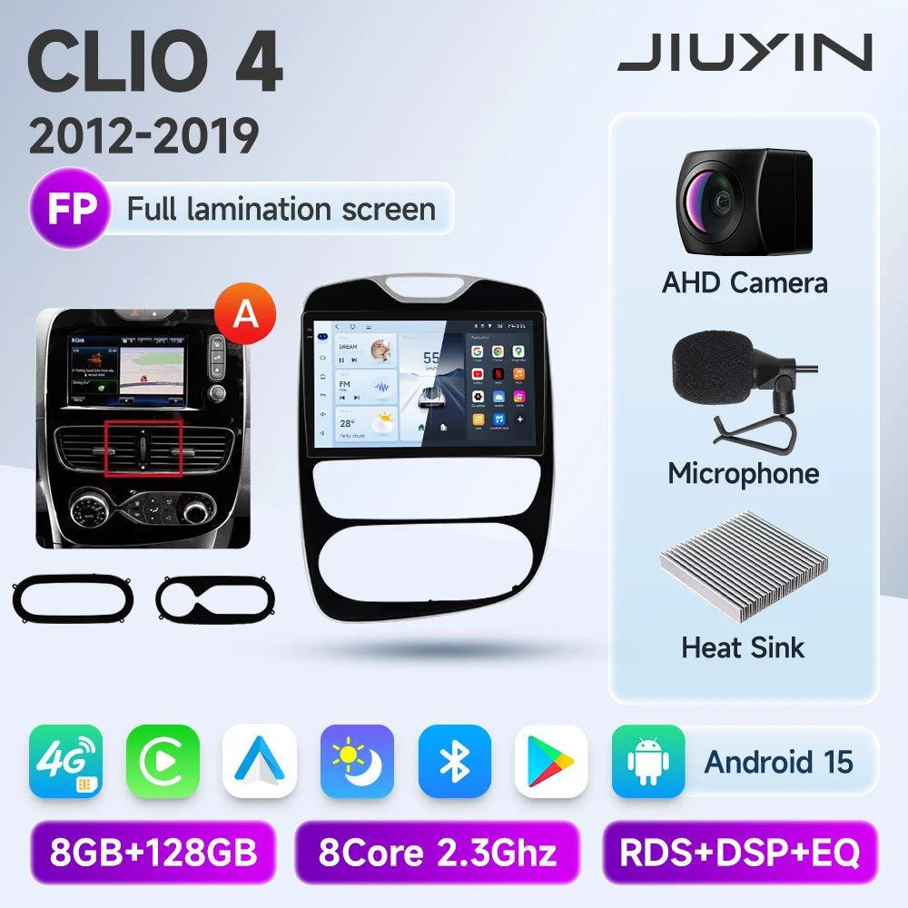 JIUYIN Android 15 Wireless CarPlay Auto Car Radio For Renault Clio 4 ZOE 2012-2019 Intelligent Systems DSP SWC RDS GPS FM BT CM World