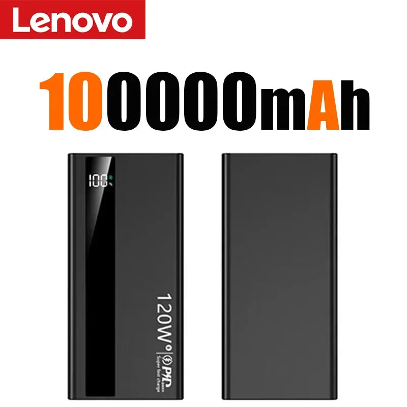 Lenovo 500000mAh 120W Super Fast Charging Power Bank High Capacity External Battery Portable Battery Charger For iPhone Samsung Car Mobile World