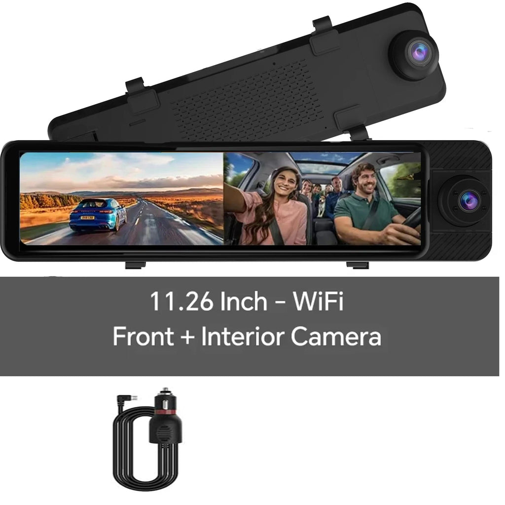 3 Channel Mirror Dash Cam with Front 4K in-Cabin & Rear 1080P Cameras Enhanced Night Vision G-Sensor & Parking Monitor WIFI GPS Car Mobile World