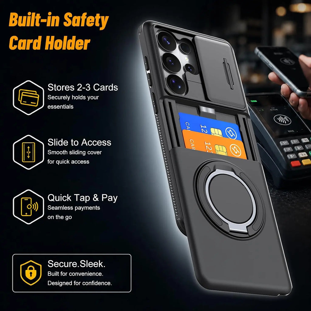 Case For Samsung Galaxy S26 Ultra S25 A57 A36 A27 Wallet Card Holder Ring Kickstand Slide Camera Military-Grade Protection Cover