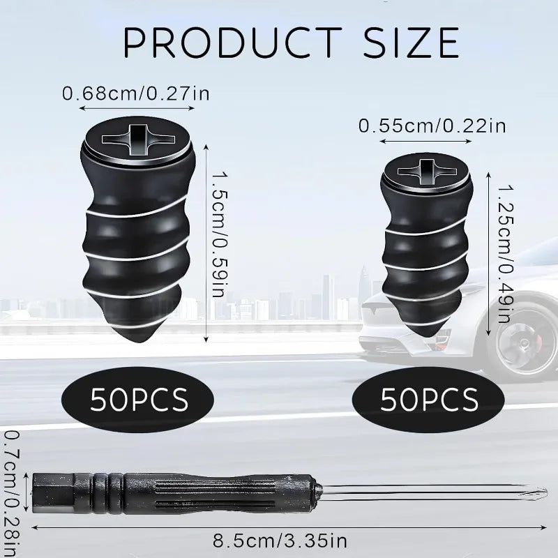 100Pcs Self-Service Kits with Screwdriver Tire Repair Tire Repair Nails Self-Tapping Screw Rubber Screw Tool for Car Motorcycle