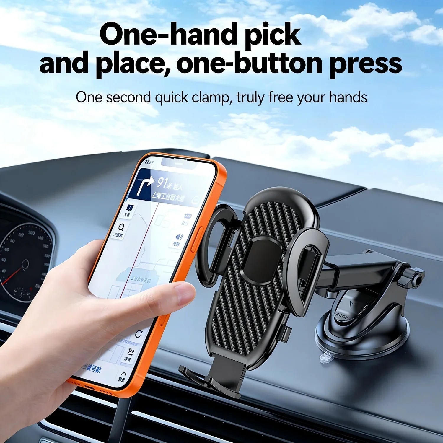 Car Phone Holder Mount for Dashboard/Windshield/Air Vent 360°Rotation Adjustable Clip Compatibility Fit for All 4-7" Smartphone CM World