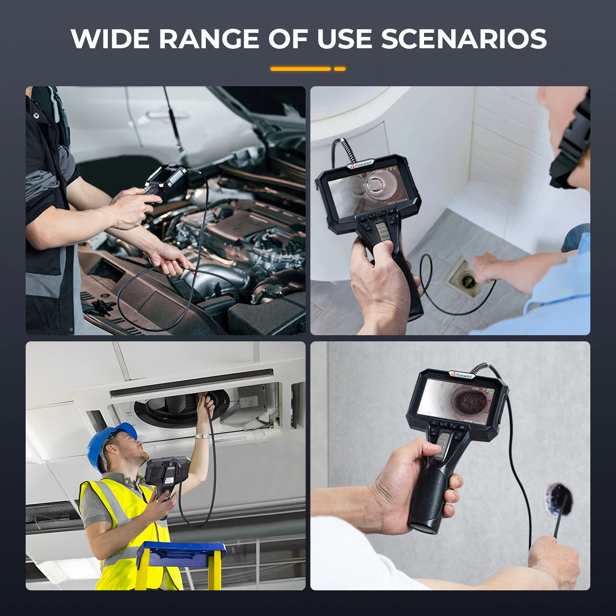 Two-Way Articulating Borescope IP67 6.5MM Dual Lens Endoscope Inspection Camera 7 LED Lights ANCEL Car Inspection Tools