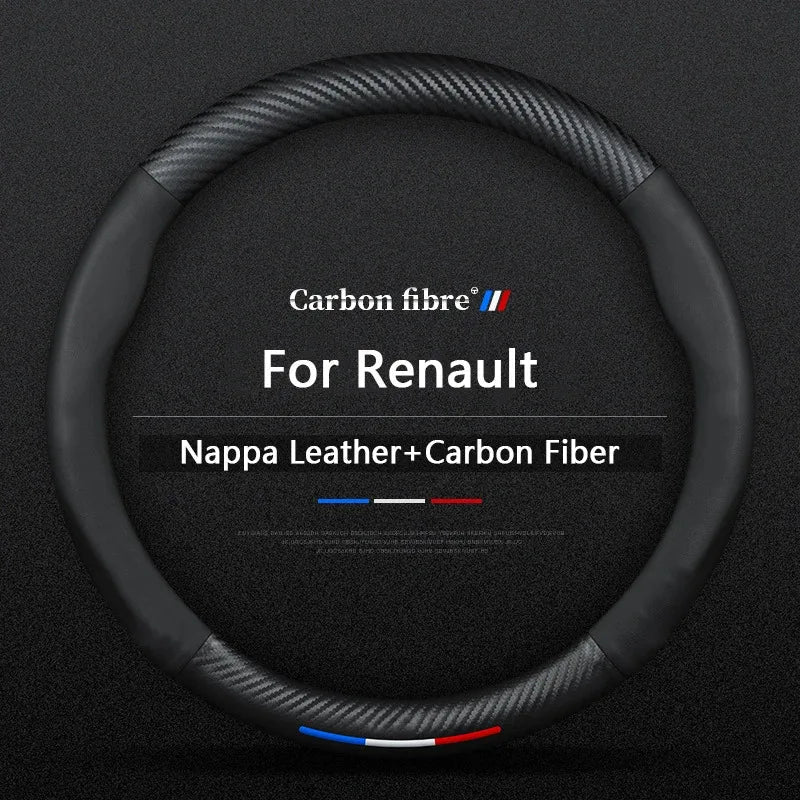 Car Carbon Fiber Steering Wheel Cover For Renault Scenic Clio Laguna 2 3 4 5 KangooFluence Megane Trafic Talisman Twingo Kaptur CM World