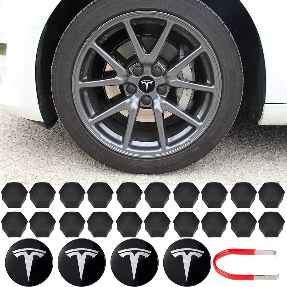 4PCS 25PCS 56mm for Tesla Model 3 Y S/X New Model Y Juniper Car Wheel Center Hub Decorative Caps Badge Lug Nut Protective Cover